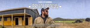 Brian Brown on his farm in Ohio with text that reads