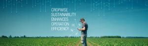 A grower in a field with text that reads 