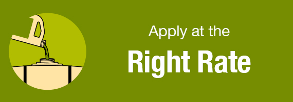 A decorative icon and text that says "Apply at the right rate" 